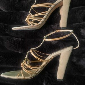 Dolce & Gabbana Beige and Tan Strappy High Heel Sandals